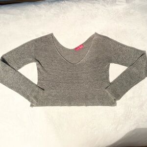 Pookie & Sebastian Double V Neck Crop Long Sleeve Soft Sweater Womens S Gray